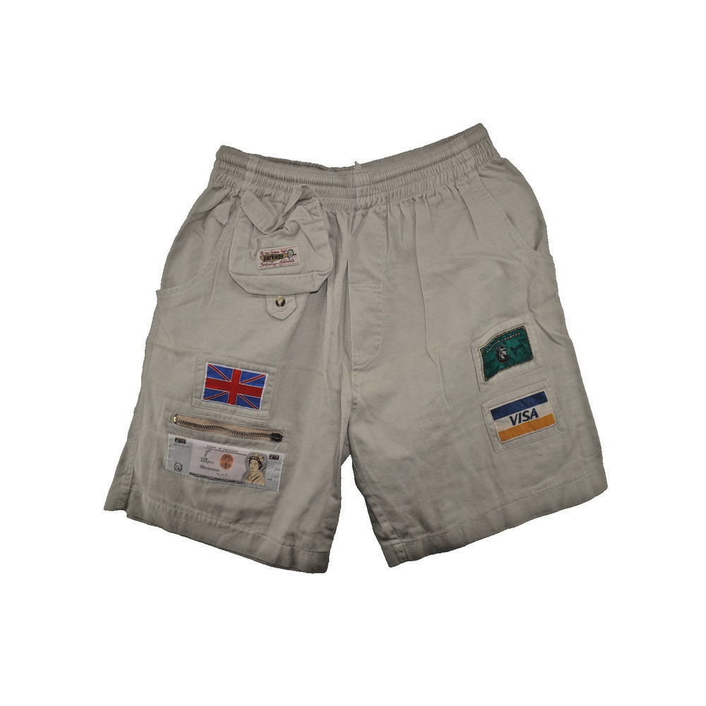 Vintage Parkway Jones Utility Shorts Credit Card Patches Beige Elastic Waist